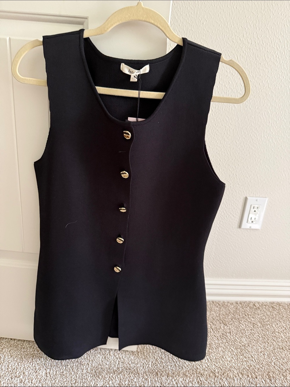 Black Sleeveless knit vest with Gold-Tone Buttons